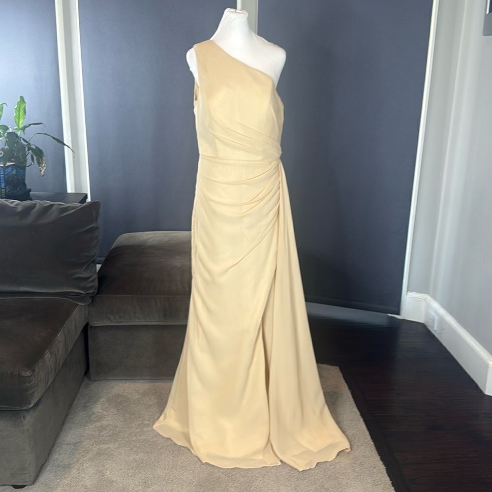 Long Chiffon One Shoulder Formal Bridesmaid Dress Leg Slit Corset Back Size 12
